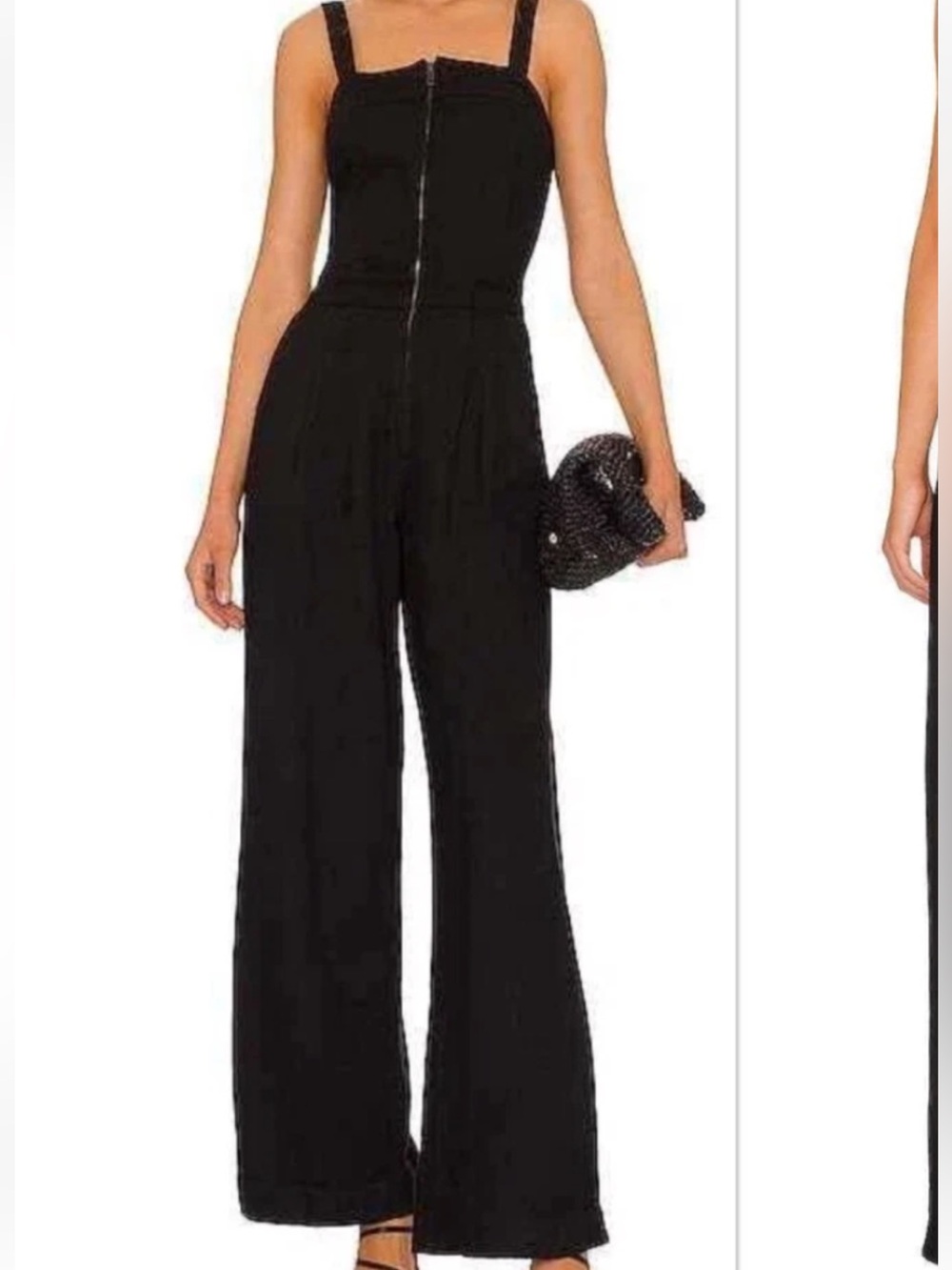 Free People Black Strappy Wide-Leg Jumpsuit with Front Zip